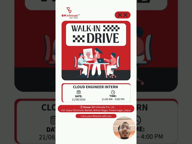 Cloud Engineer Intern Walk-In Drive 2026 | Jaipur Hiring | Freshers | BM Infotrade #jaipur #itjobs