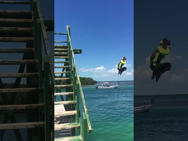 Brave Levi at 9 jumps off the split in Belize as we walk up to it 😳 😝