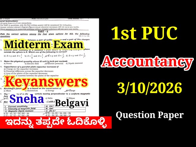 1st PUC Accountancy Midterm Question Paper 2026 with Answers 