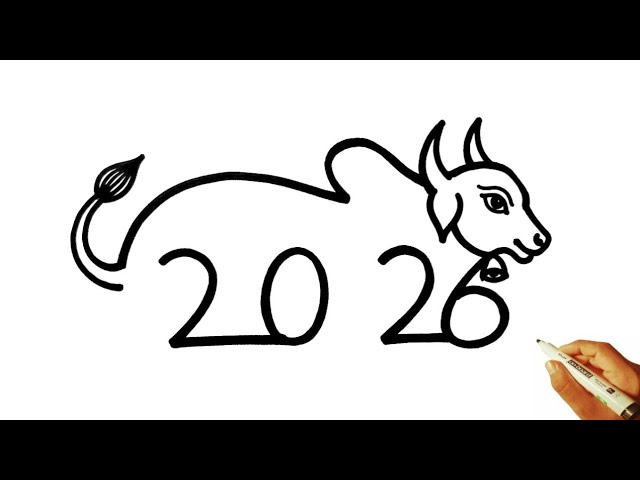 How to draw OX 🐂 from 2026 easy / Easy Bull 🐮 drawing / OX 🐄 drawing tutorial / Number drawing easy 