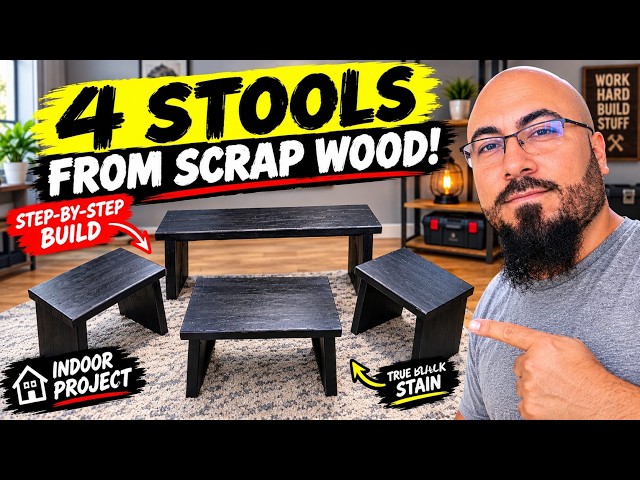 I Built 4 Stools From Scrap Wood! | Step-by-Step DIY Build