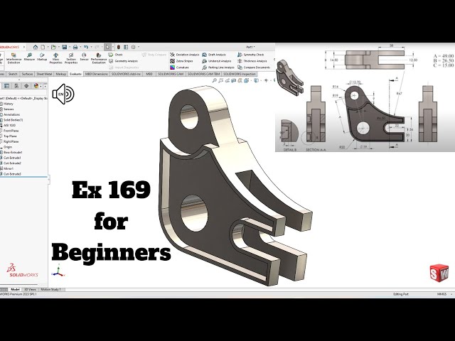 CSWA Exercise SolidWorks Tutorial! SolidWorks Exercise 169 for beginners