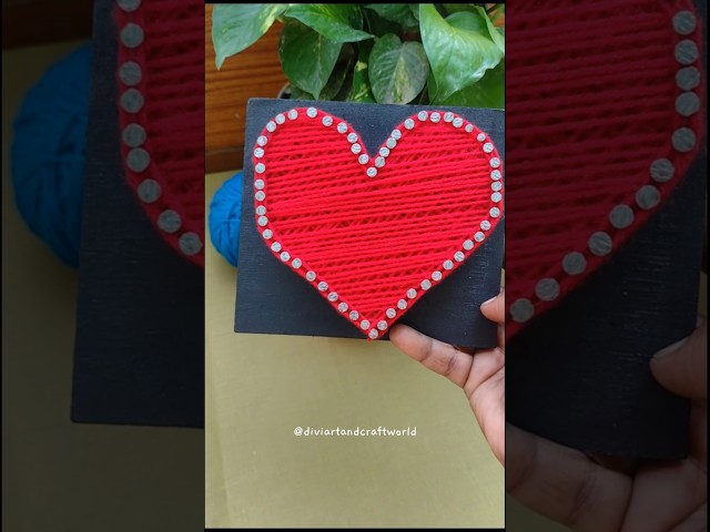 Beautiful DIY Red Heart String Art ❤️ Handmade Gift Idea #shorts #youtubeshorts #stringartcrafts