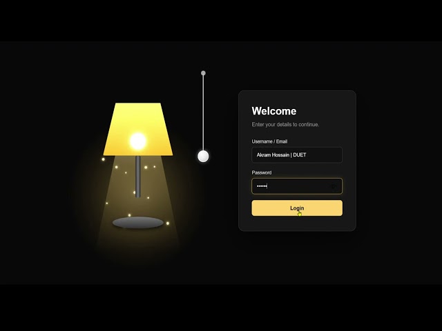 lamp login animation | html | css | js | akram