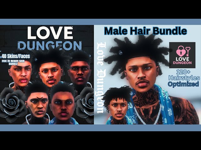 Love Dungeon Male Skin Bundle & Hair Bundle | 40 Custom Faces | 120+ Hairstyles | FiveM Ready
