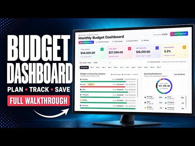 Monthly Budget Tracker with Canvas Dashboard (Mini-Web App) in Google Sheets (Walkthrough Video)