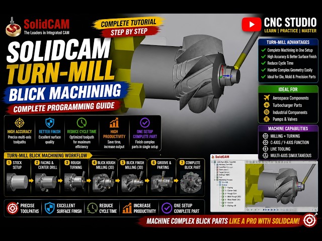 102_SolidCAM Turn-Mill Blisk Machining | Complete Tutorial
