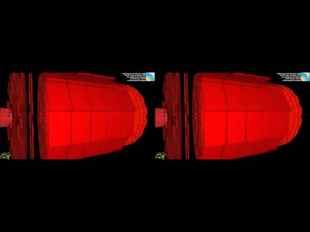 LHC collision event at CMS showing two high energy photons (CMS Higgs search)