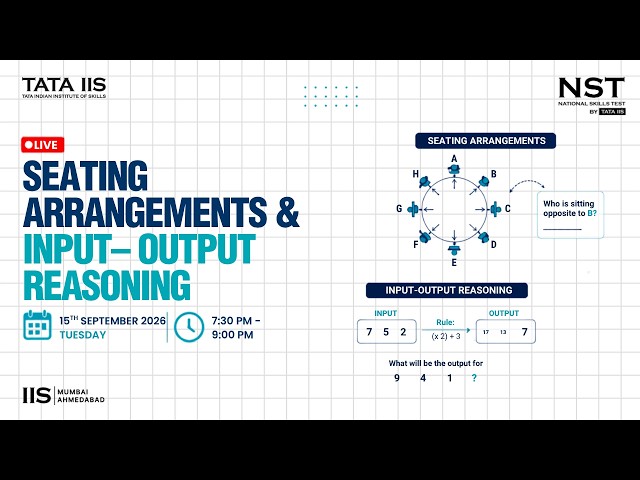 Seating Arrangements & Input-Output Reasoning  National Skills Test  Preparation Series by Tata IIS
