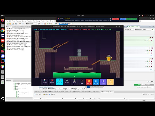 ⚡ Pure JavaFX Lemmings Cyber-Arcade | Level 3: Blockers & Builders! Anahata ASI