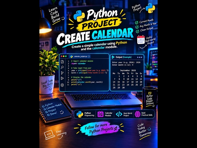 Create a Calendar Using Python in Just a Few Lines! 🐍📅 | Beginner ProjectVideo Project 5