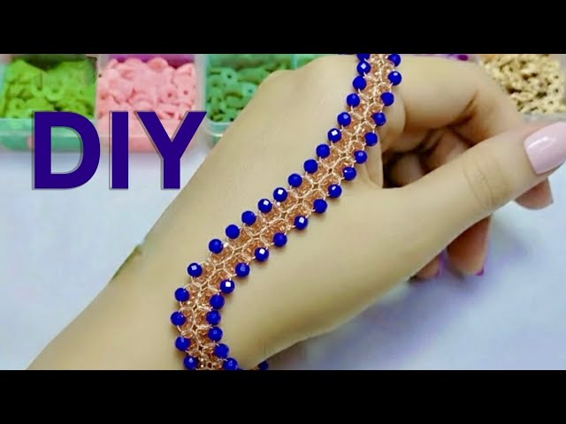 DIY Beaded Bracelet Tutorial | Elegant Wide Bracelet with Blue Beads | Beading for Beginners