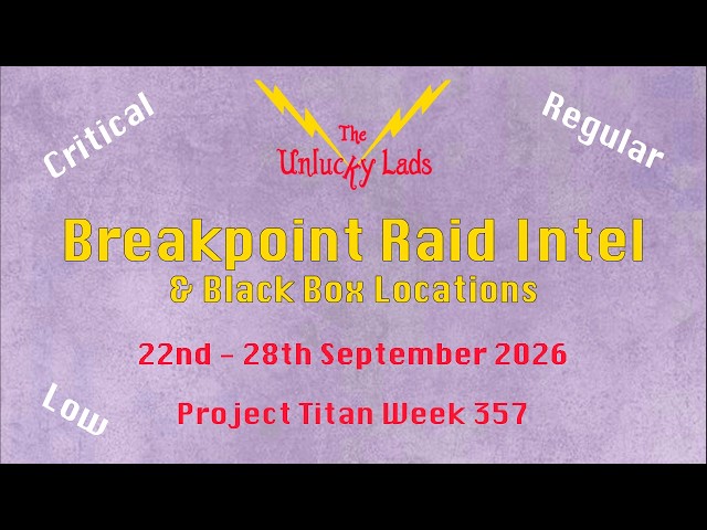 Week 357 - Breakpoint Raid Intel Skips & Black Boxes - Crit Reg Low - 22nd 28th Sept - Project Titan