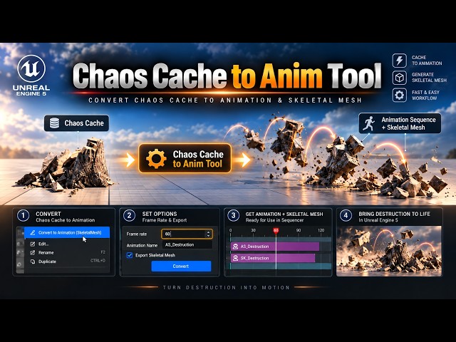 FREE Chaos Destruction to Animation Tool for Unreal Engine 5.8 | Chaos Cache to Skeletal Mesh