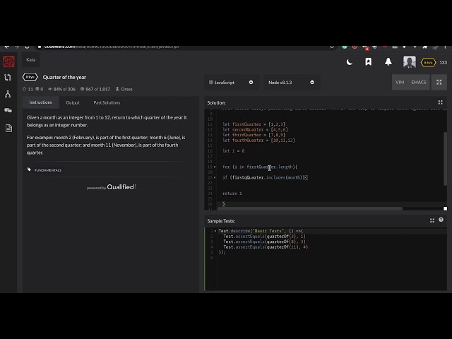 Codewars Coding Challenge | Quarter of the year | JavaScript