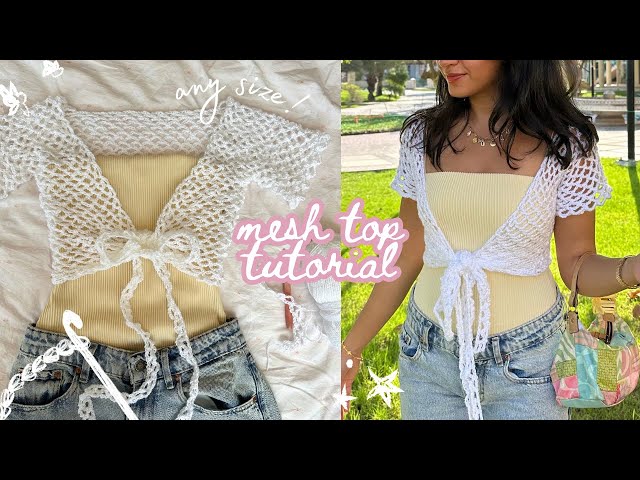 how to crochet an easy cropped mesh top (ANY size) | step-by-step tutorial + giveaway!!