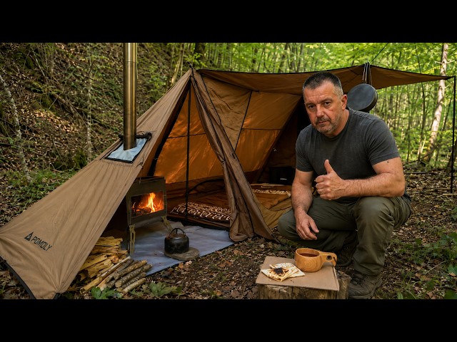 Cozy Hot Tent Camping in the Mountains 🔥 ASMR | Far from Civilization