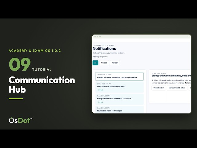 Communication Hub | Academy & Exam OS 1.0.2 Tutorial 09