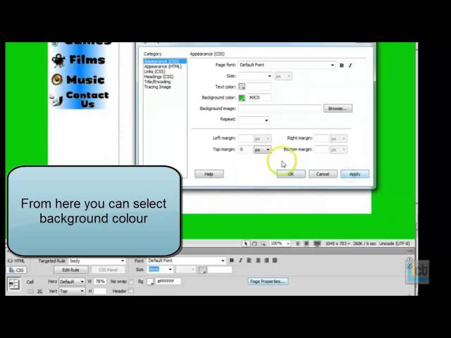 changing background colour in Dreamweaver CS6