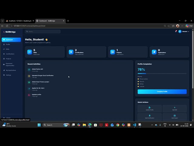 SkillBridge:FullStack Student Placement System https:github.com/Hoomesh0407/student-placement-system