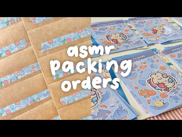 packing orders for my sticker shop 05 💌🎀 ASMR packing sounds, no talking, no bgm, aug mail club