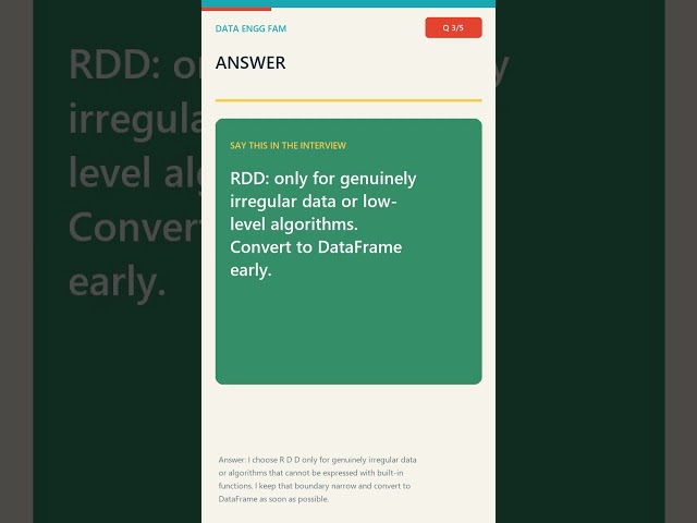 PySpark Interview - Q3: When is an RDD a reasonable production choice? #Shorts
