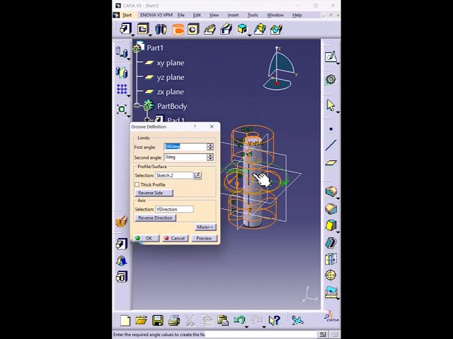 Groove Tool in CATIA V5 | Revolved Cut Feature #shorts