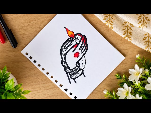Navratri Special Easy Hand Drawing with Pen | Beautiful Mehndi Style Drawing | Step by Step