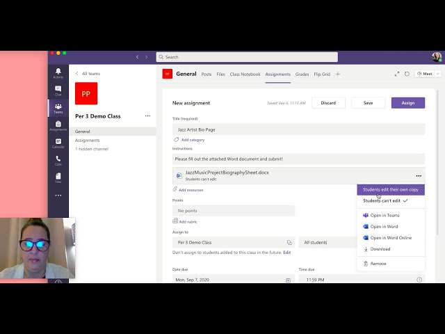 Creating an assignment students can edit in Microsoft Teams