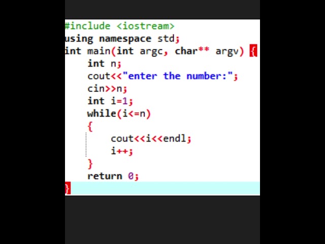 C++ Program to Print Numbers from 1 to N Using While Loop