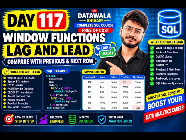 Day 117 | SQL LAG() & LEAD() Functions Explained | Window Functions | Previous & Next Row