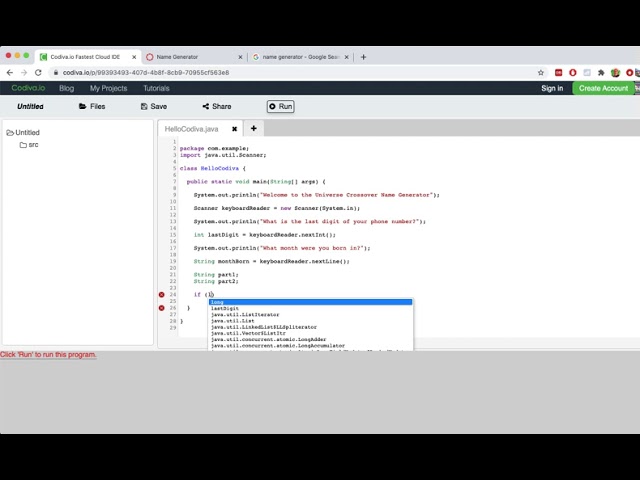 Codiva Java Tutorial - Name Generator