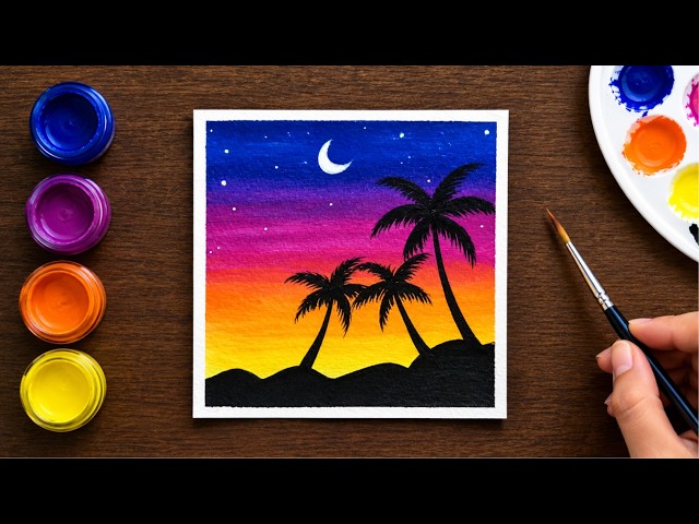 Easy painting | Nature painting for Beginners | Sunset Painting | Drawing of Nature