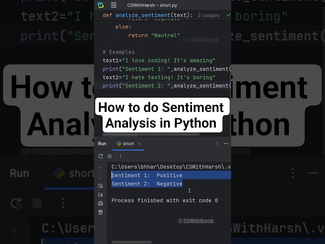 How to do Sentiment Analysis in Python #cswithharsh #pythoninhindi #python #shorts Python Shorts