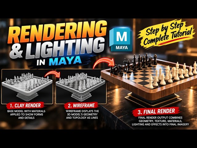 Rendering & Lighting in Maya | Chess 3D Model – Complete Render Tutorial #maya 