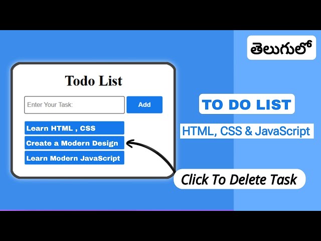 Simple To-do List Website using HTML CSS & JavaScript in Telugu | Todo List in Telugu #html #css
