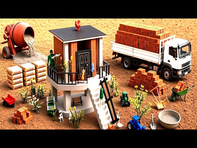 Part I - DIY Mini Truck Builds Strong Brick House with Roof | Mini Construction Science Project