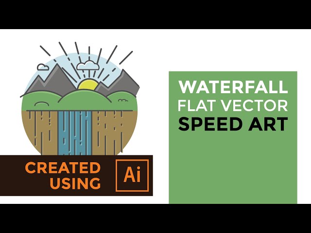 Creating A Flat Waterfall Landscape Scene Design in Adobe Illustrator Speed Art