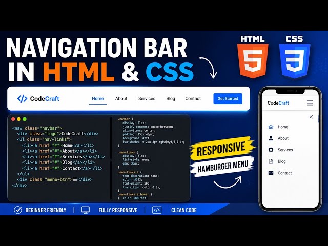 How to Create a Responsive Navbar with HTML & CSS | Beginner Tutorial