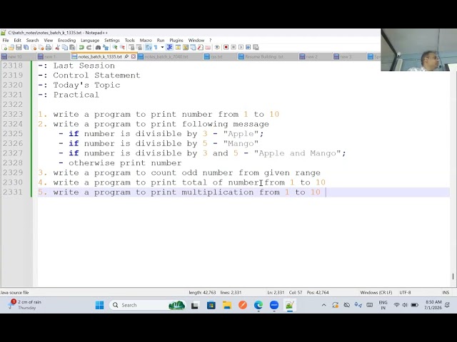 ( Java ) 8. Practical - 2 , 1 july 2026 