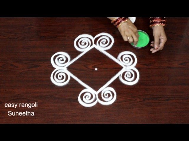 2 Simple and easy rangoli designs with 3 dots🌸Small kolam for beginners🌸Daily muggulu