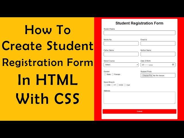 How To Create Student Registration Form In HTML With CSS