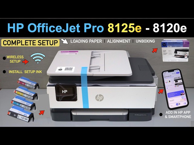 HP OfficeJet Pro 8125e Setup 8120e Series, Unboxing, Installing Setup Ink, Wireless Setup, HP App !!