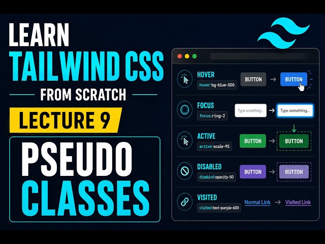Tailwind CSS Tutorial for Beginners | Pseudo Classes (Hover, Focus, Active & More) ⚡ | Lecture 9