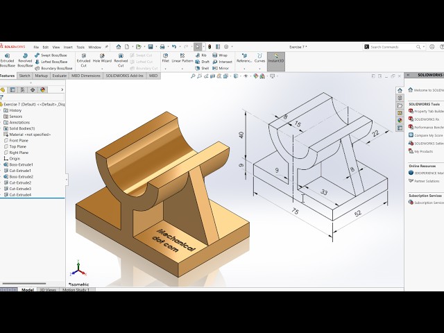 SolidWorks Tutorial for Beginners Exercise 8 | SolidWorks Tutorials 2024 | Mechanical dot com