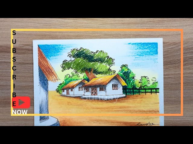 how to draw a village scenery drawing-most easy steps/landscape drawing/scenery drawing