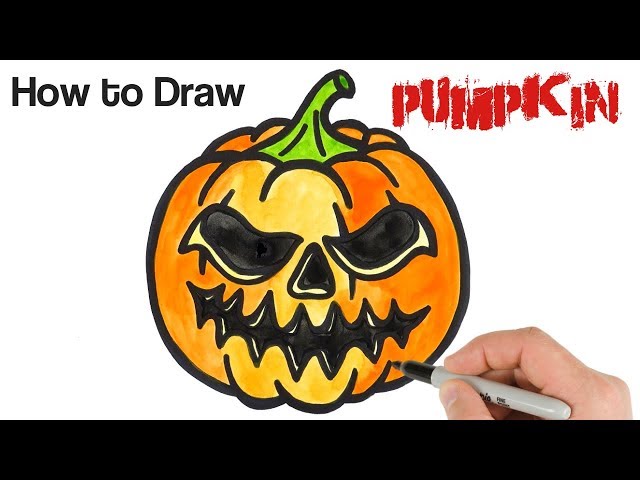 How to Draw a Halloween Pumpkin Jack-o-lantern | Watercolor painting for beginners