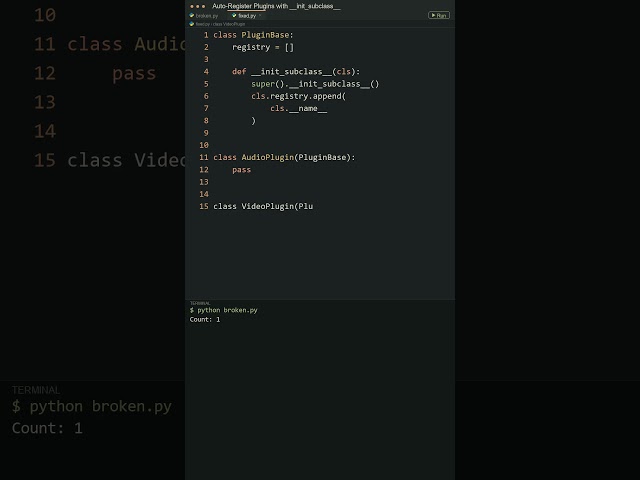 Build Plugin Systems With __init_subclass__! 🔌 #shorts #python