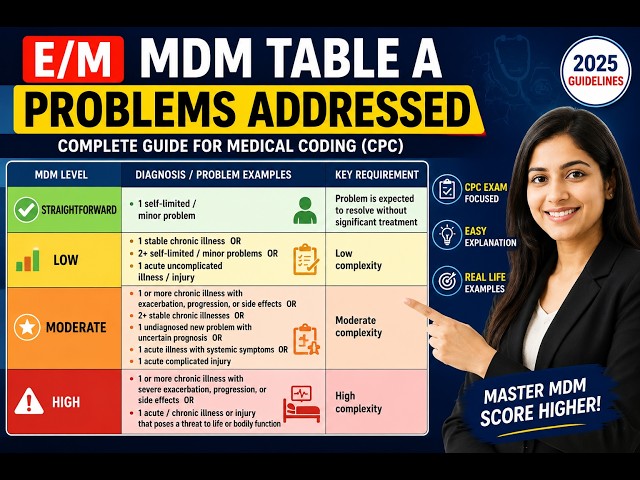 EM MDM Table A – “Problems Addressed Medical Coding Training