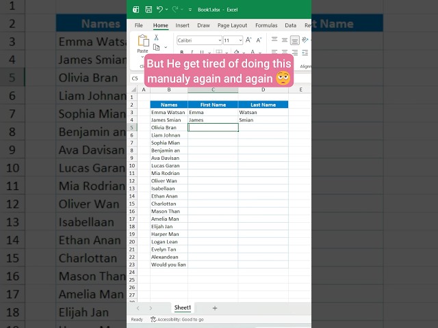 Quickly split first and last names in just 5 seconds #excel #exceltips #exceltutorial